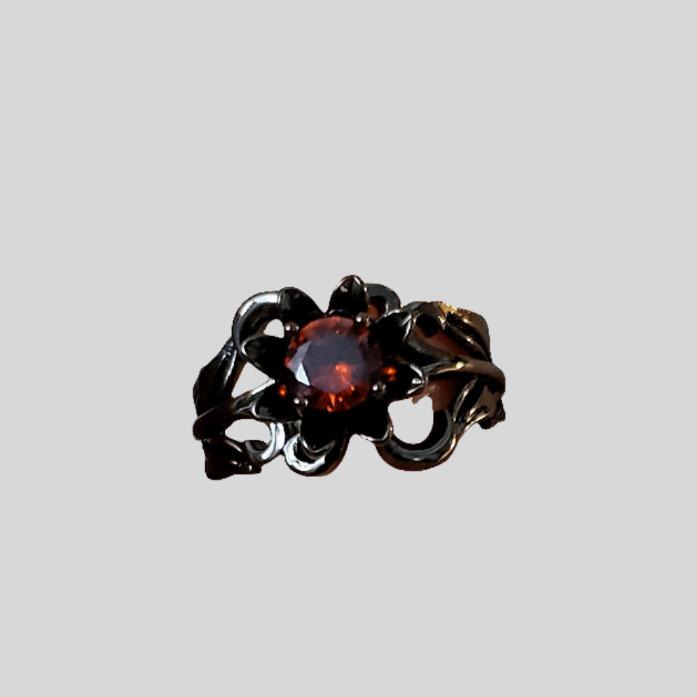 Crimson Flower Gun Metal Ring
