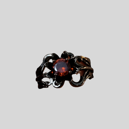 Crimson Flower Gun Metal Ring
