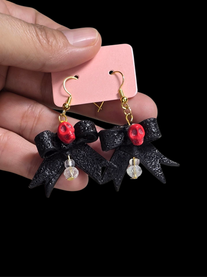 Handmade Bow and Skull Earrings