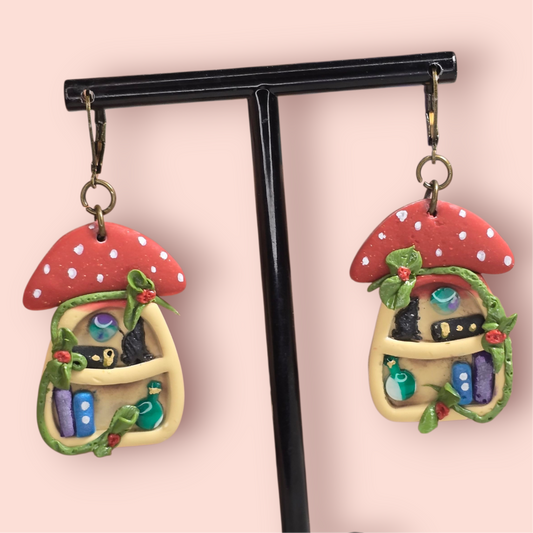 Handmade Mushroom Bookshelf Earrings