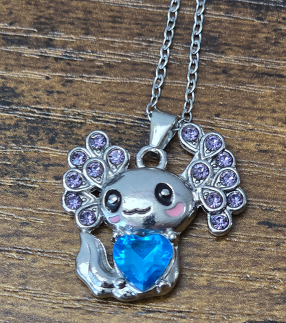 Blue Gem Axolotl Pendant Necklace
