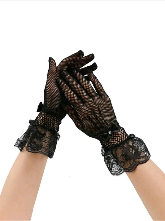 Mesh and Lace Gloves with Bow accent