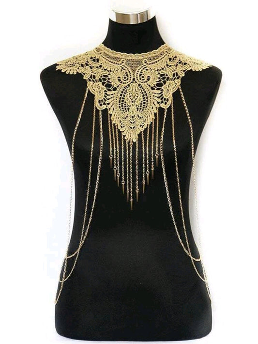 Elegant Gold Lace Chest Body Chain
