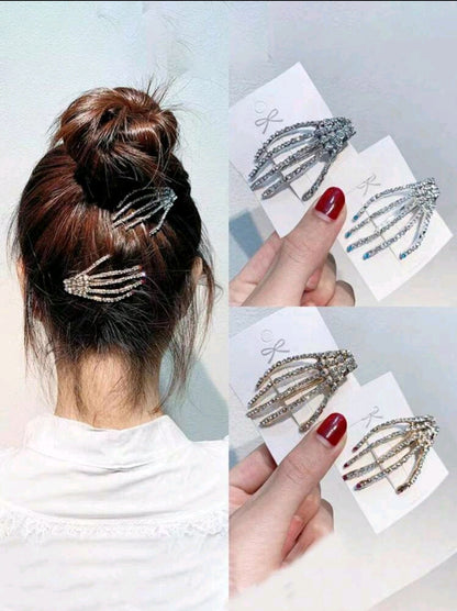 Silver Skeleton Hands Hair Clip Set of two