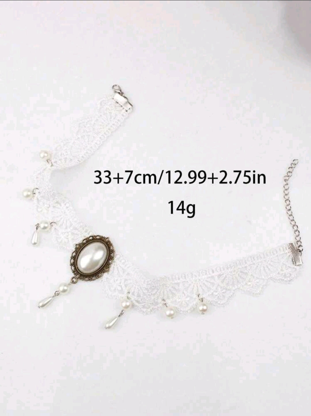 Vintage White Lace Crystal Choker with Pendant and Beads