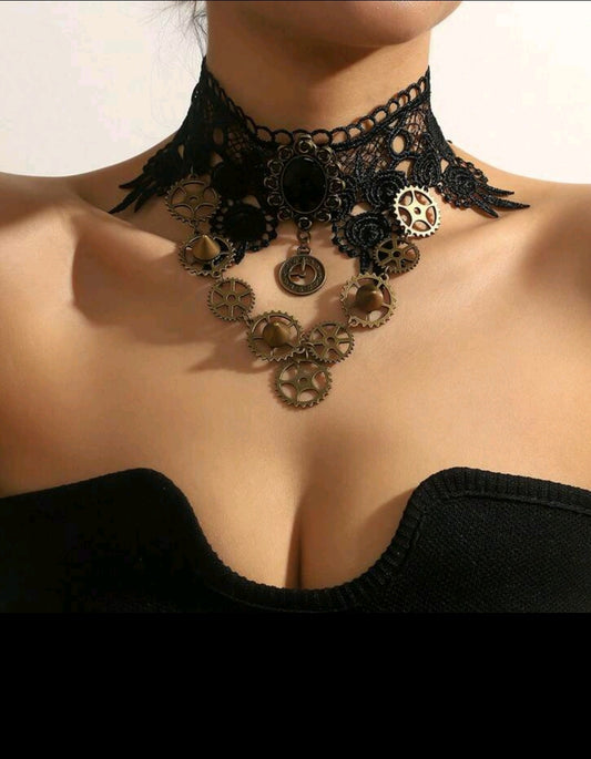 Steampunk Lace Choker with Pendant