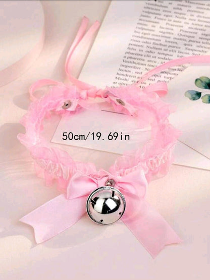 Pink Bow Choker with Bell
