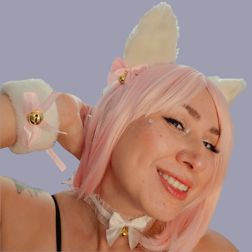 Kitten Ears, Wristcuffs, and Choker with Bells Costume Set