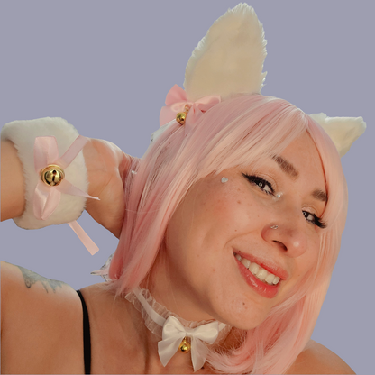 Kitten Ears, Wristcuffs, and Choker with Bells Costume Set