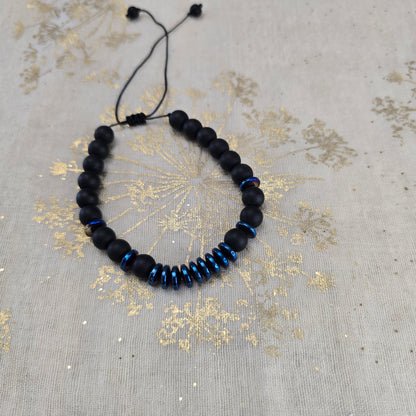 Black Ony and Blue Hermitite Bead Bracelet