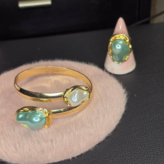 Asymmetric Teardrop Rhinestone Bracelet with Open Ring, Jewelry Set