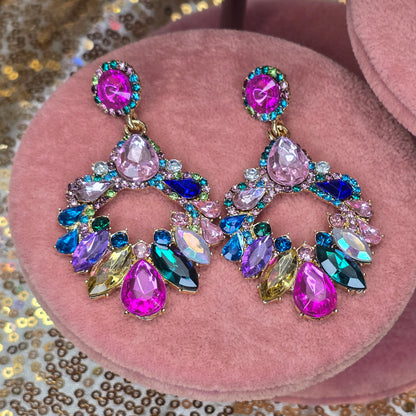 Pink Flashy Statement Drop Earrings