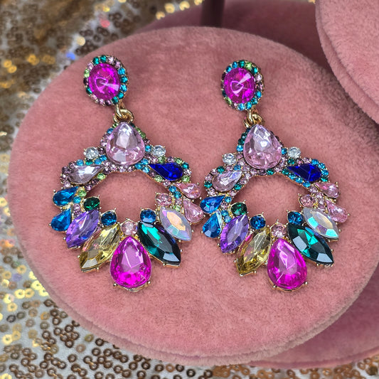 Pink Flashy Statement Drop Earrings