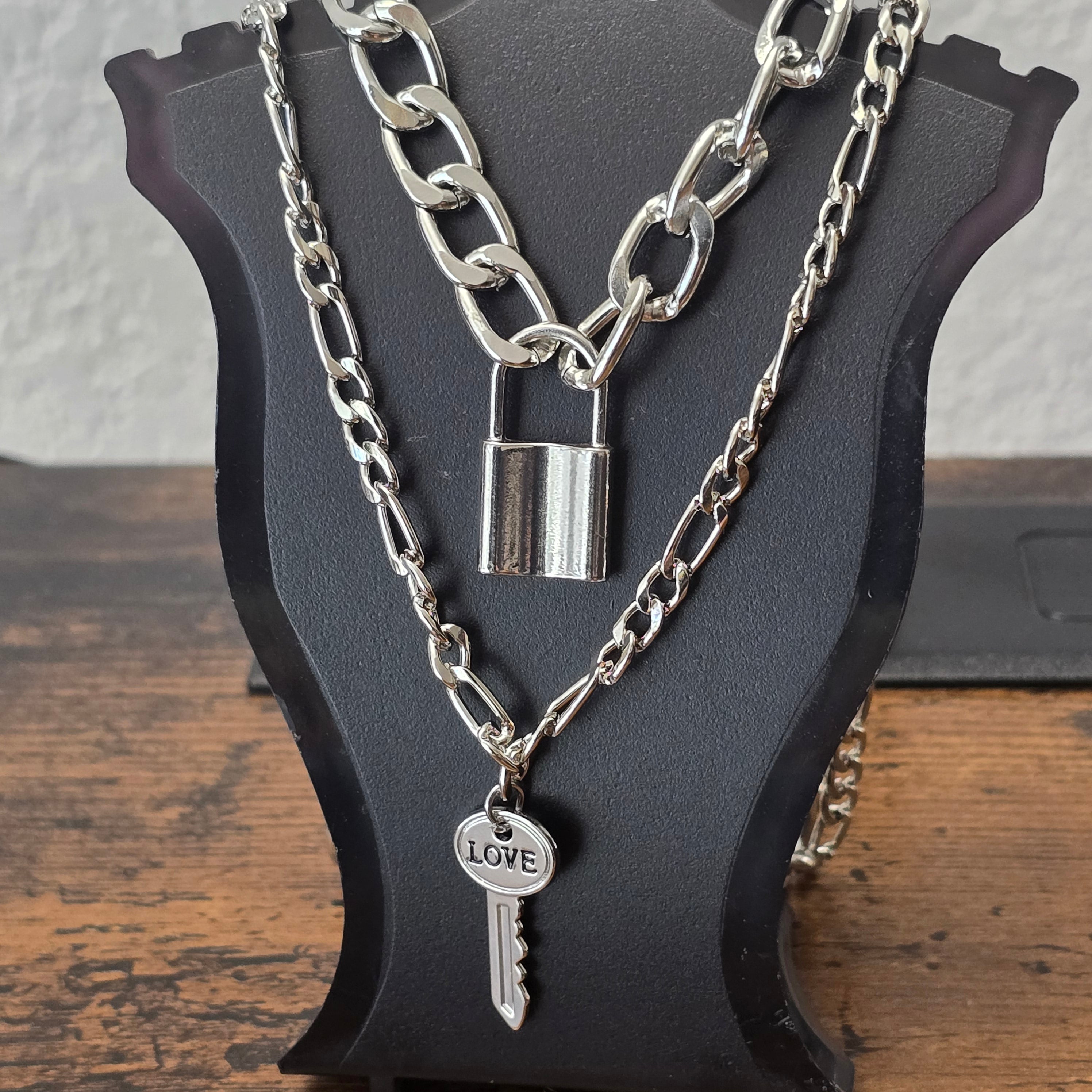 Lock Enc Keychain Lock and Key Pair of Chain Necklaces – As If Accessories