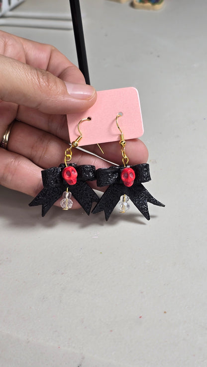 Handmade Bow and Skull Earrings