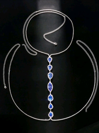 Blue Rhinestone Chest Bodychain