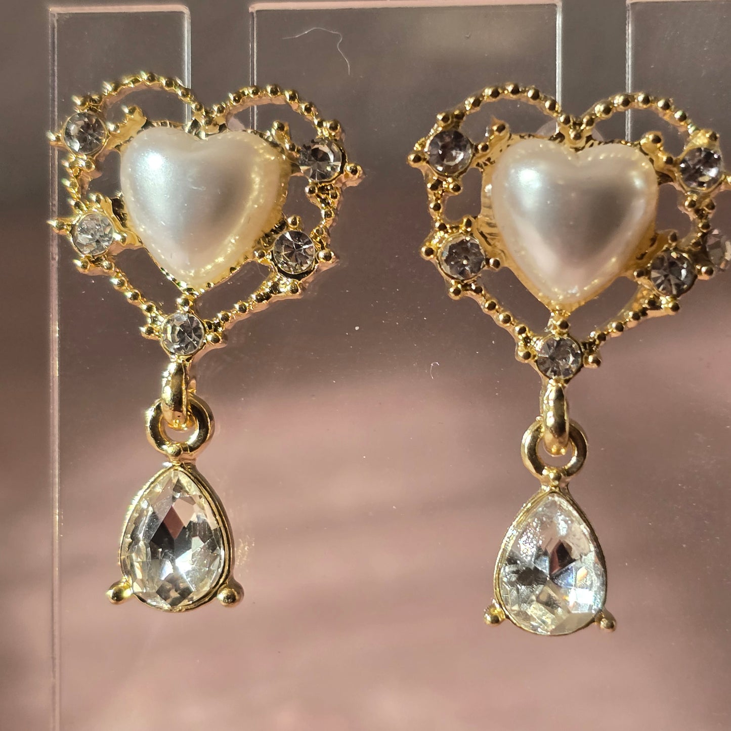 Whimsical Bead and Rhinestone Heart Earrings
