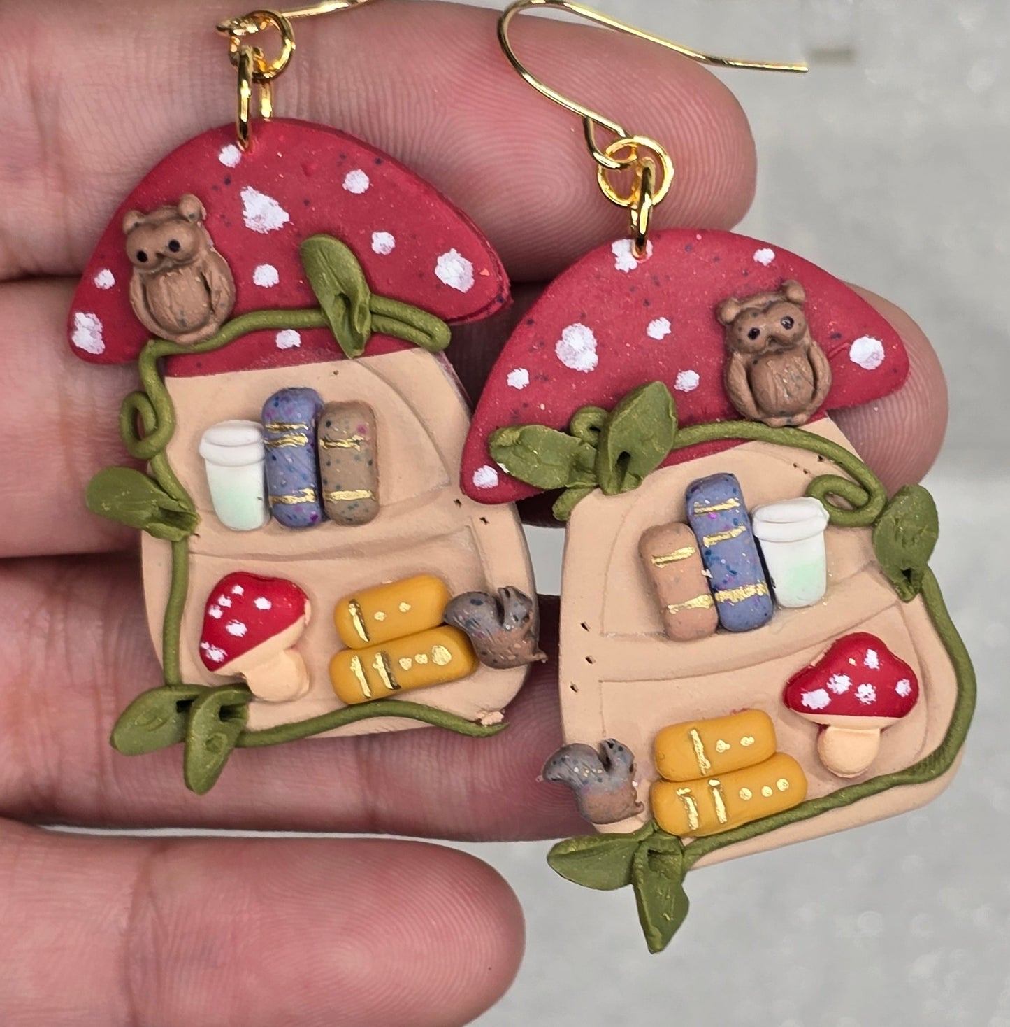 Mushroom Bookshelf Earrings