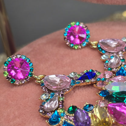 Pink Flashy Statement Drop Earrings