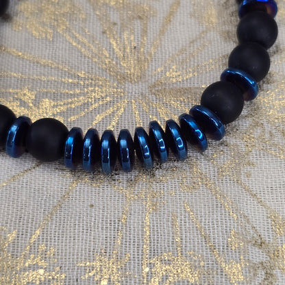 Black Ony and Blue Hermitite Bead Bracelet