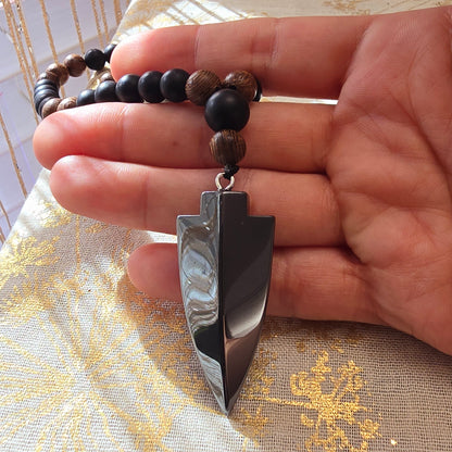 Tribal Gunmetal Pendant Unisex Bead Necklace
