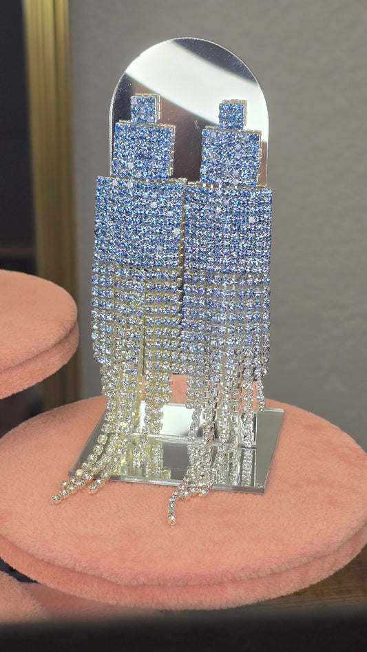 Blue Cascading Shimmer Drop Earrings