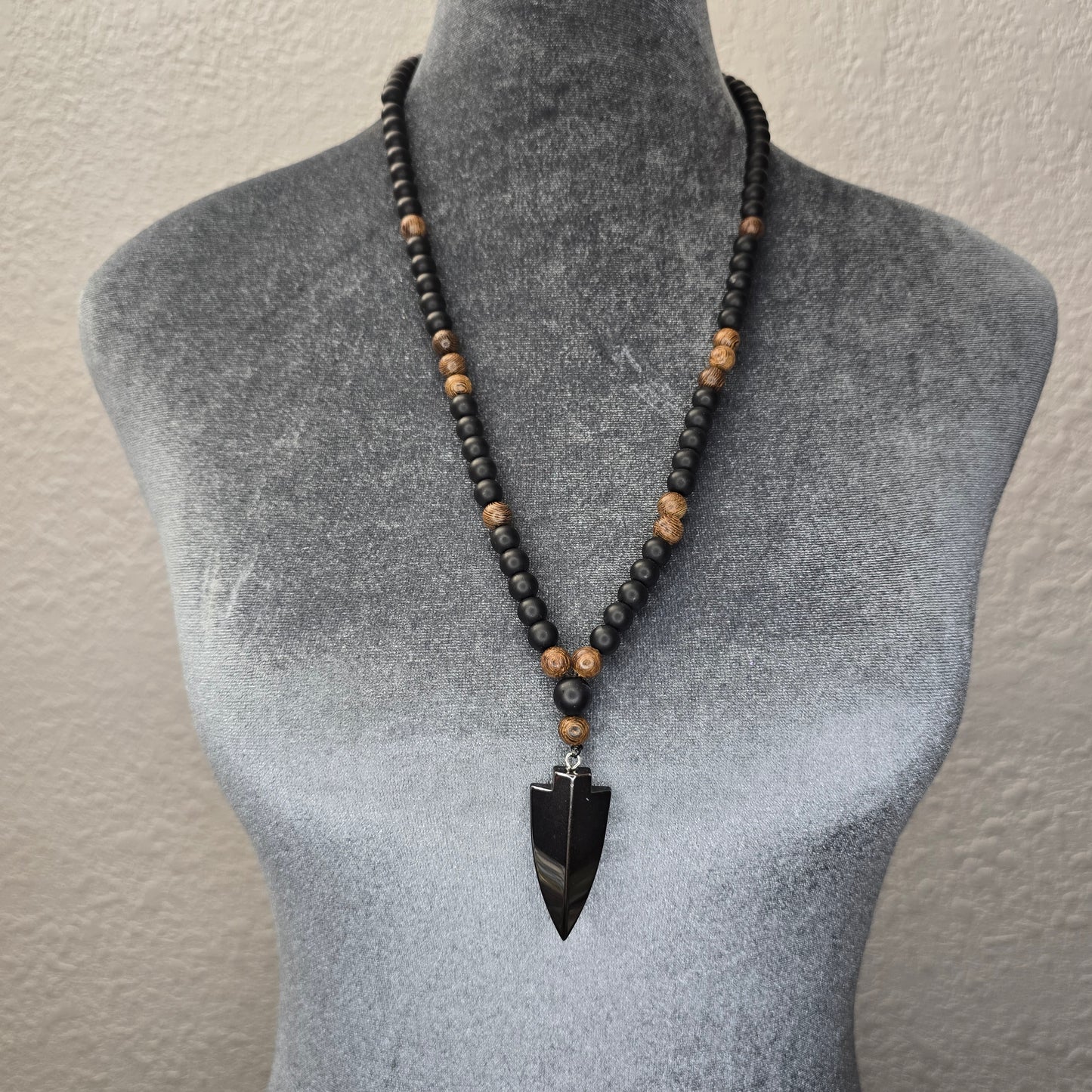 Tribal Gunmetal Pendant Unisex Bead Necklace