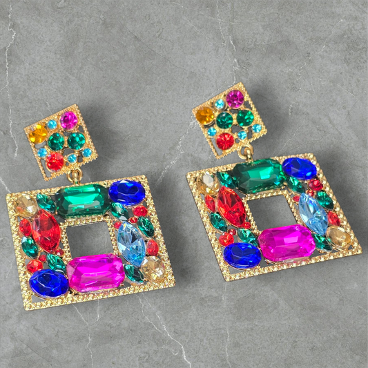 Square Multicolor Gem Earrings