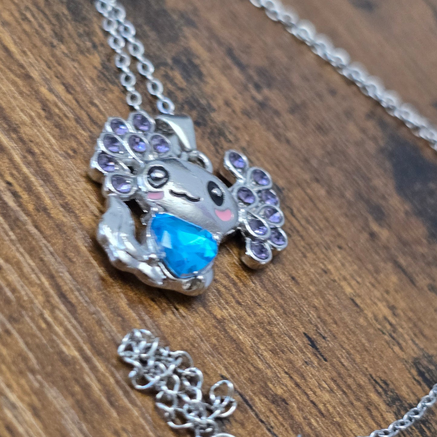 Blue Gem Axolotl Pendant Necklace