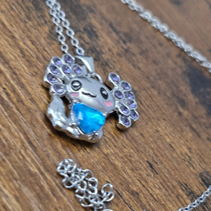 Blue Gem Axolotl Pendant Necklace
