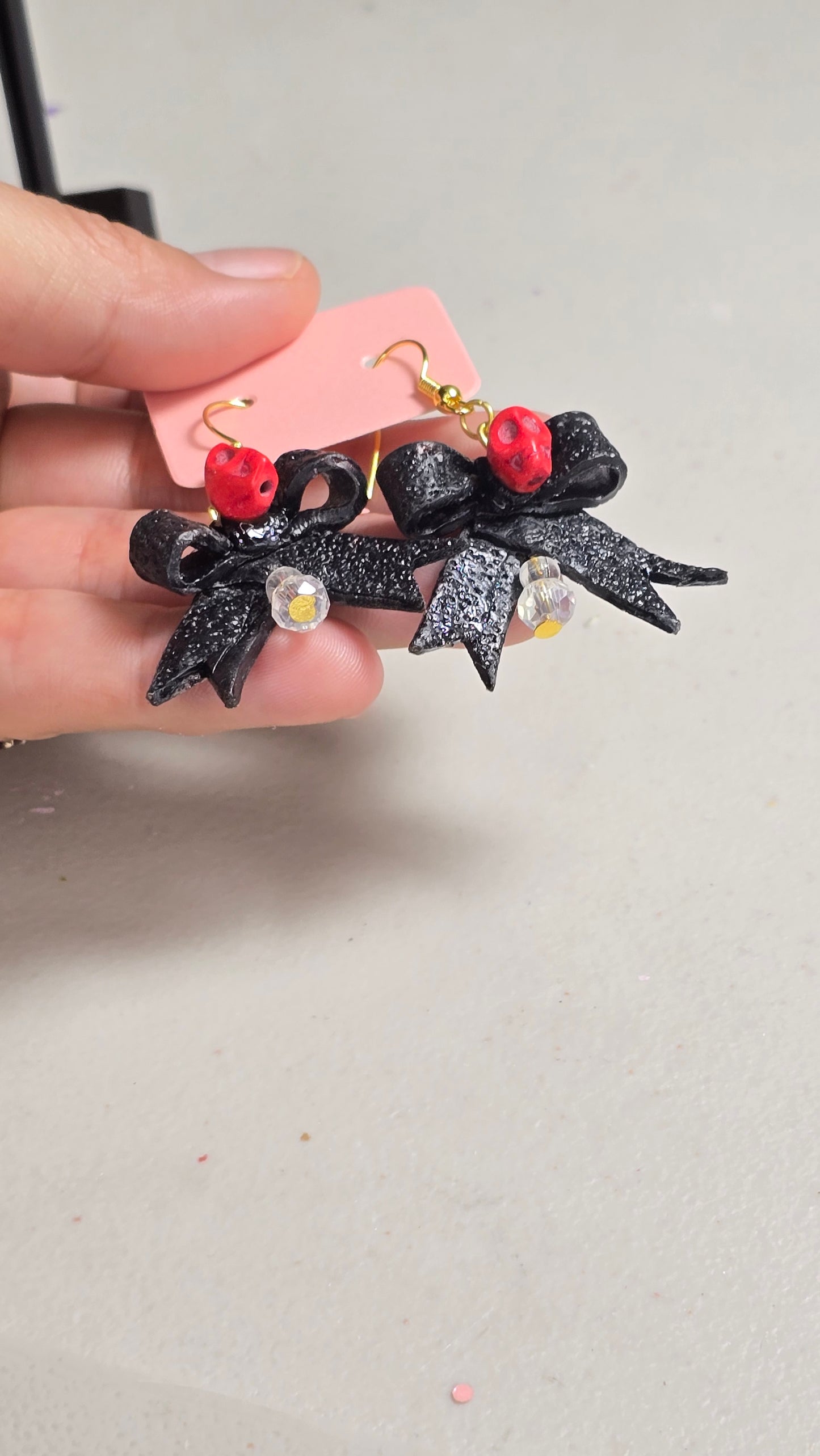 Handmade Bow and Skull Earrings