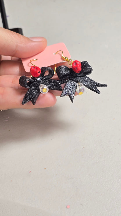 Handmade Bow and Skull Earrings