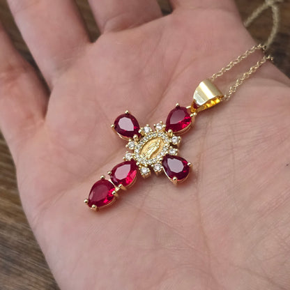 Virgen de Guadalupe Red Stone Necklace