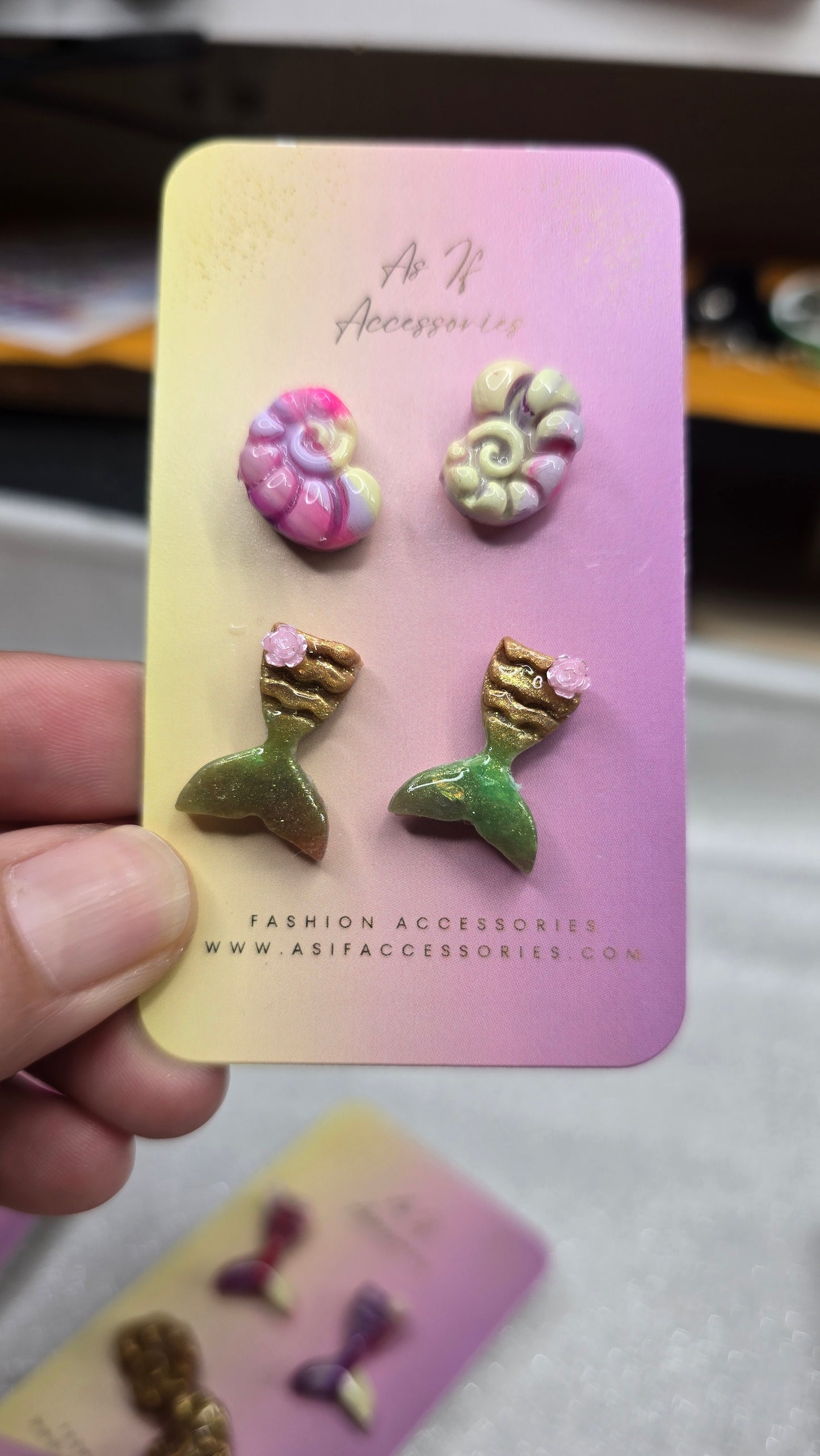 Mermaid and Shell Studs 2 pairs