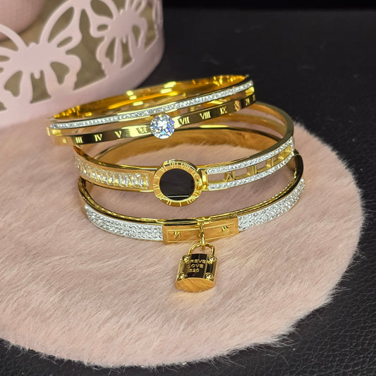 Stainless Steel Time Queen Cuff Bracelet Trio