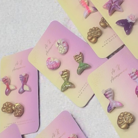 Mermaid and Shell Studs 2 pairs