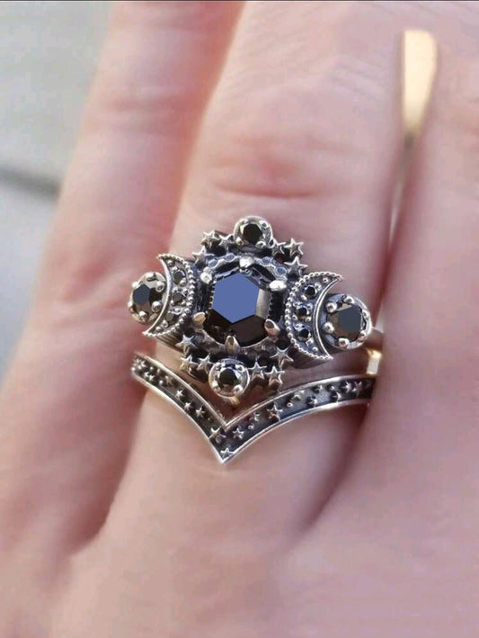 Vintage Black Moon Ring set
