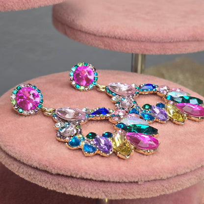 Pink Flashy Statement Drop Earrings