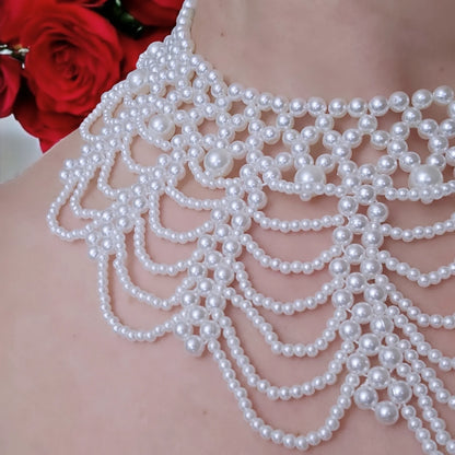 Elegant Bib White Bead Necklace