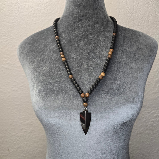 Tribal Gunmetal Pendant Unisex Bead Necklace