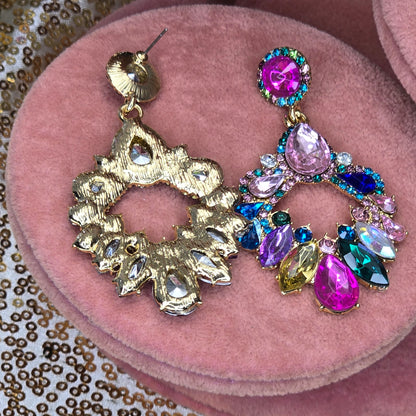 Pink Flashy Statement Drop Earrings