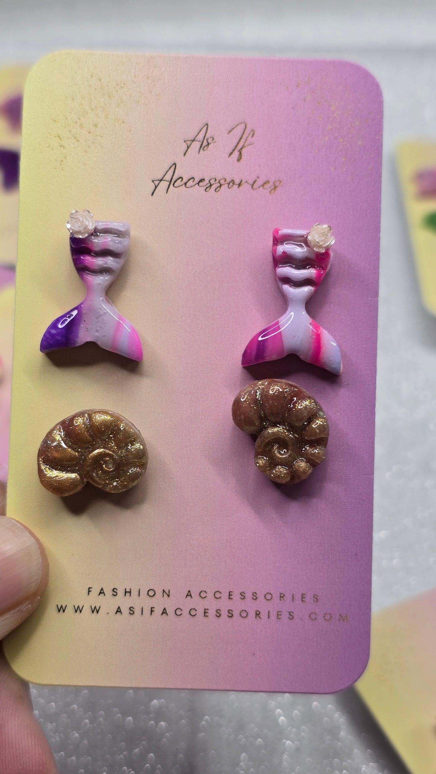Mermaid and Shell Studs 2 pairs