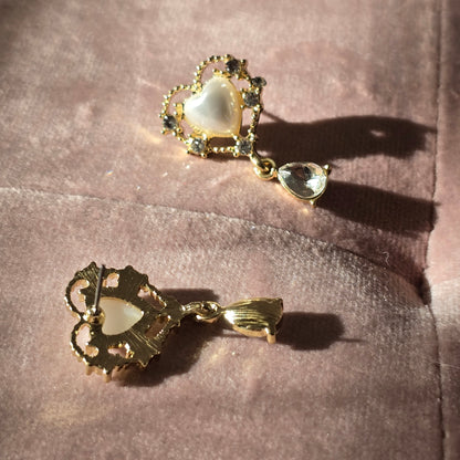 Whimsical Bead and Rhinestone Heart Earrings