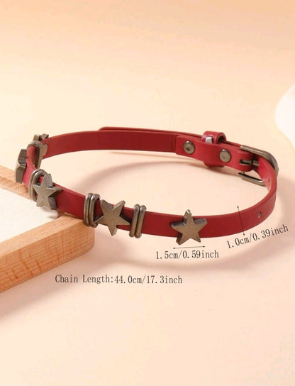 Buckle Star Red Choker and Bracelet Set
