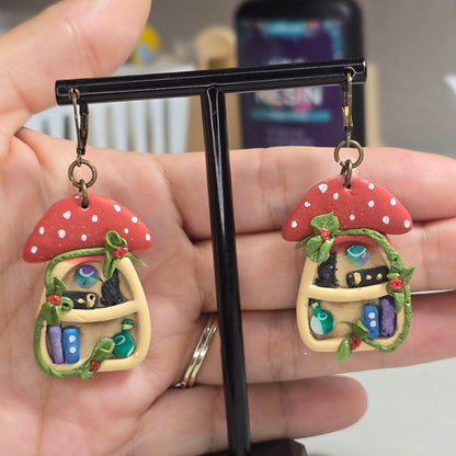 Handmade Mushroom Bookshelf Earrings