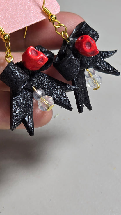 Handmade Bow and Skull Earrings