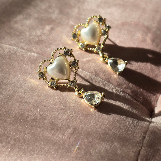 Whimsical Bead and Rhinestone Heart Earrings