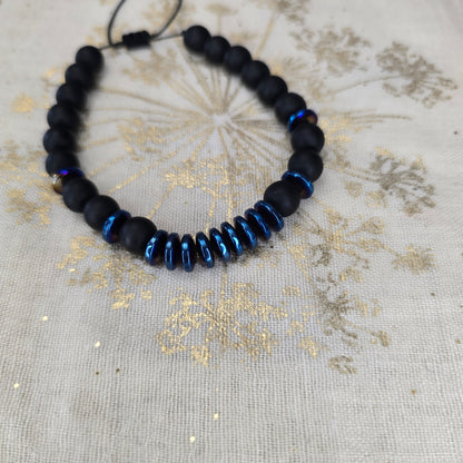 Black Ony and Blue Hermitite Bead Bracelet