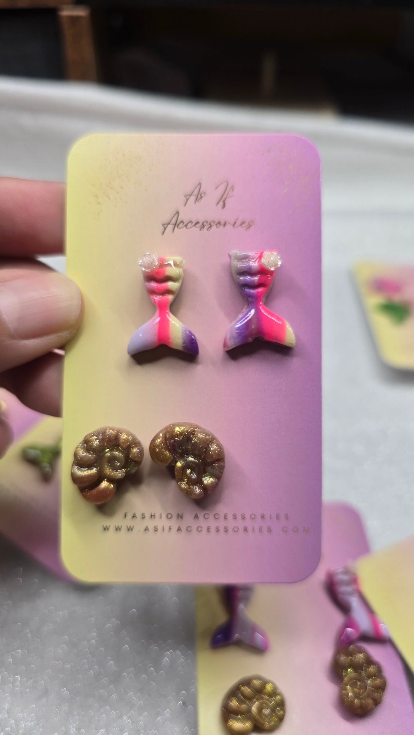 Mermaid and Shell Studs 2 pairs