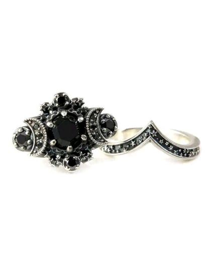Vintage Black Moon Ring set